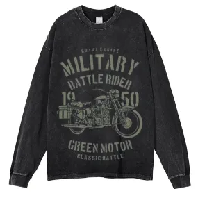 Oversized Vintage Washed Military Ride Motorcycle Graphic Sweatshirt