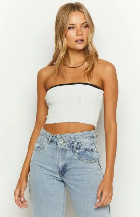 Pia White Contrast Bind Knit Tube Top