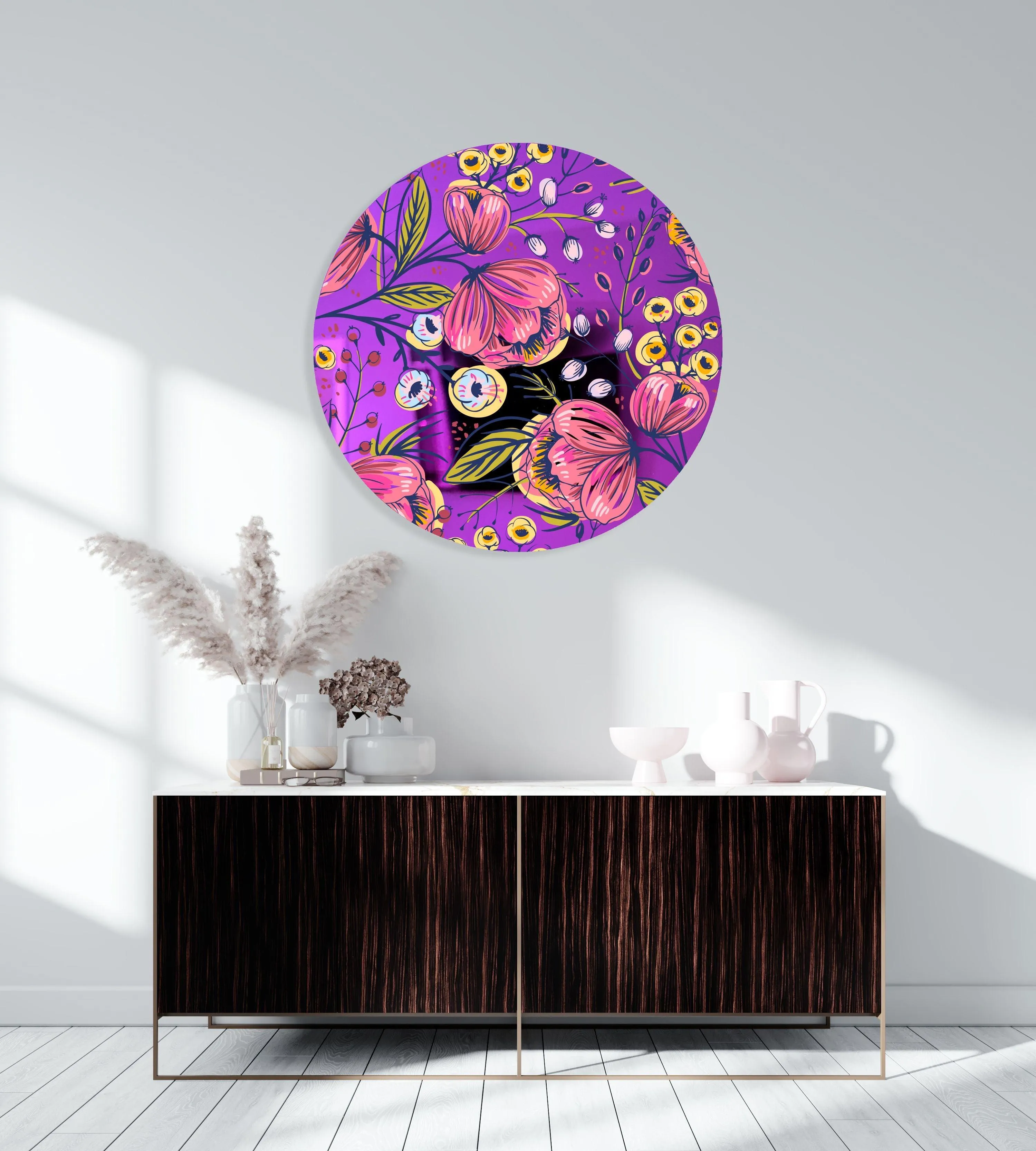 Pink Poppy Flowers Printed Mirror Acrylic Circles