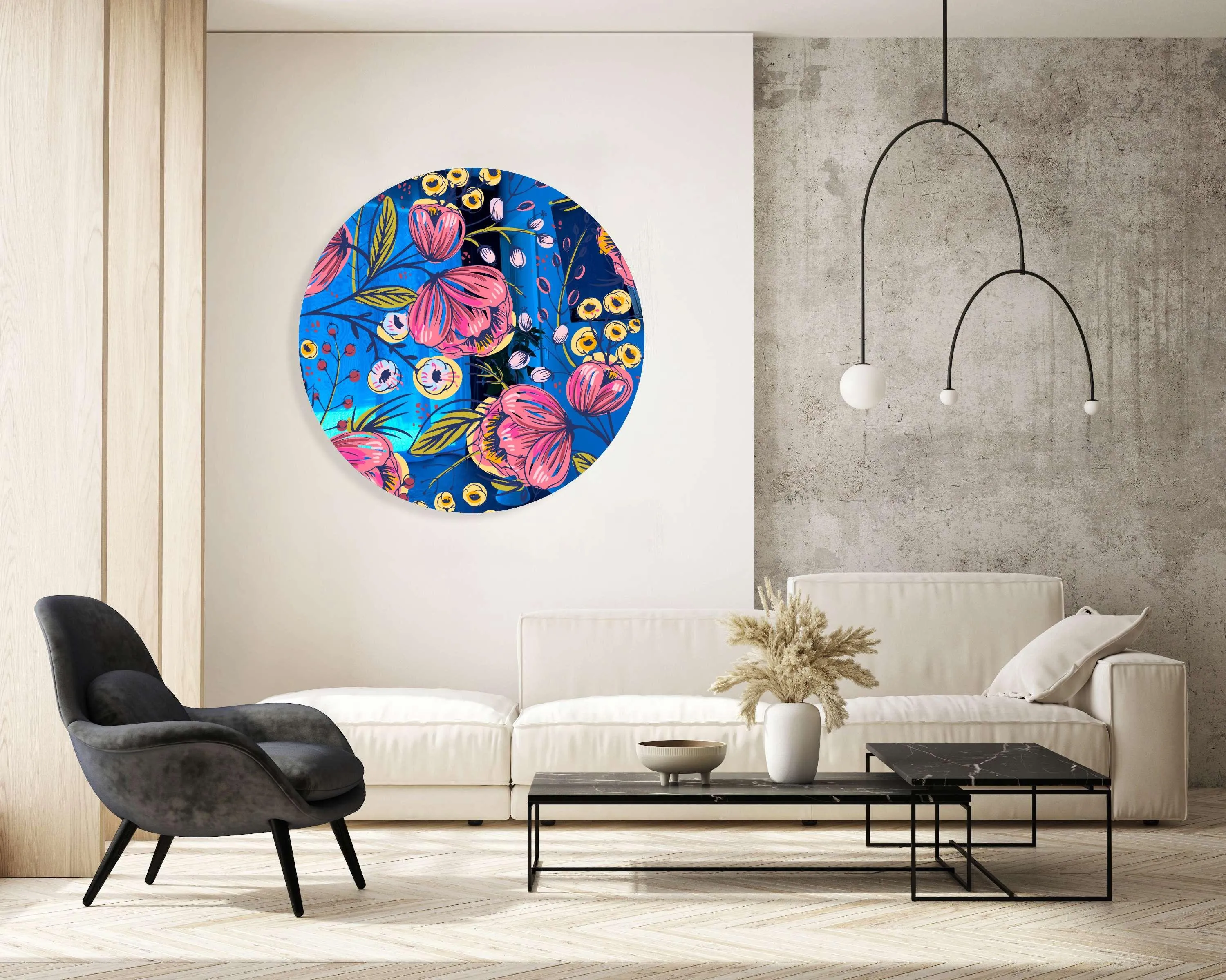 Pink Poppy Flowers Printed Mirror Acrylic Circles