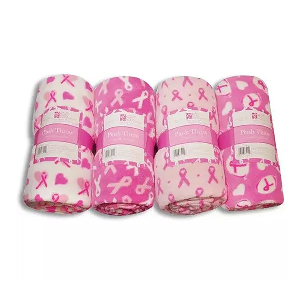 Pink Ribbon Plush Teddy Bear and Plush Throw Blanket Set