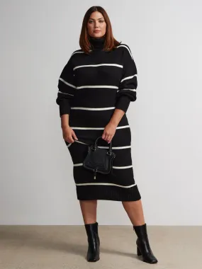 Plus Long Sleeve Turtleneck Striped Sweater Dress