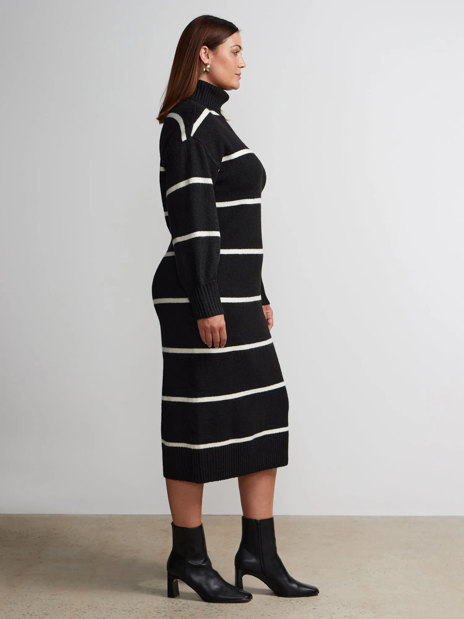 Plus Long Sleeve Turtleneck Striped Sweater Dress