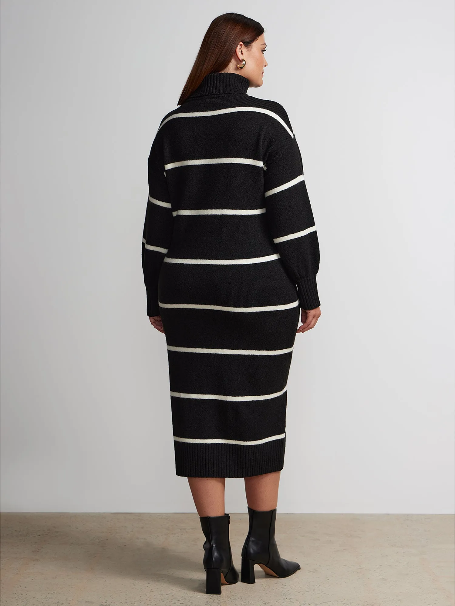 Plus Long Sleeve Turtleneck Striped Sweater Dress