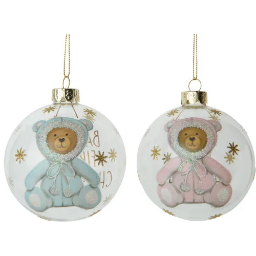 "Baby's First Christmas" Teddy Bear Glass Ball Ornament - Pink