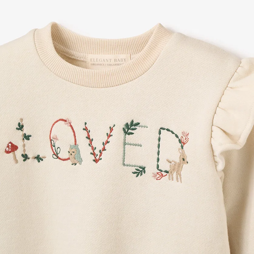 "Loved" Organic Flutter Sleeve Pullover