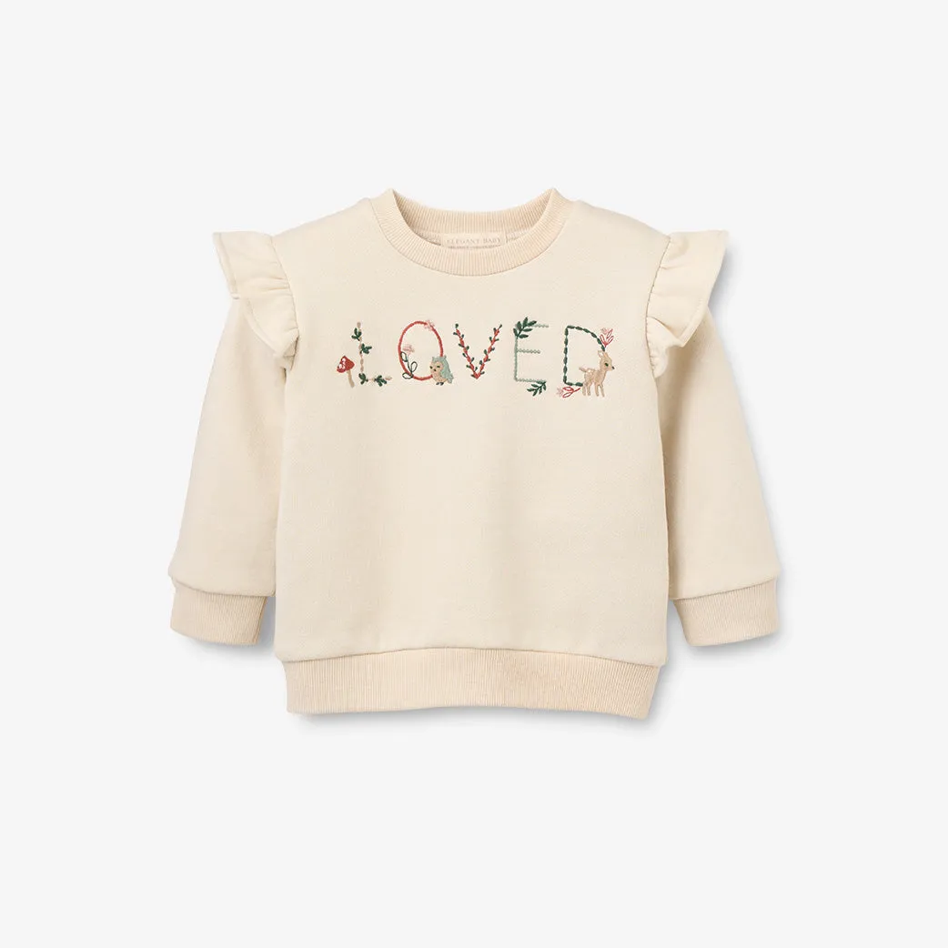 "Loved" Organic Flutter Sleeve Pullover