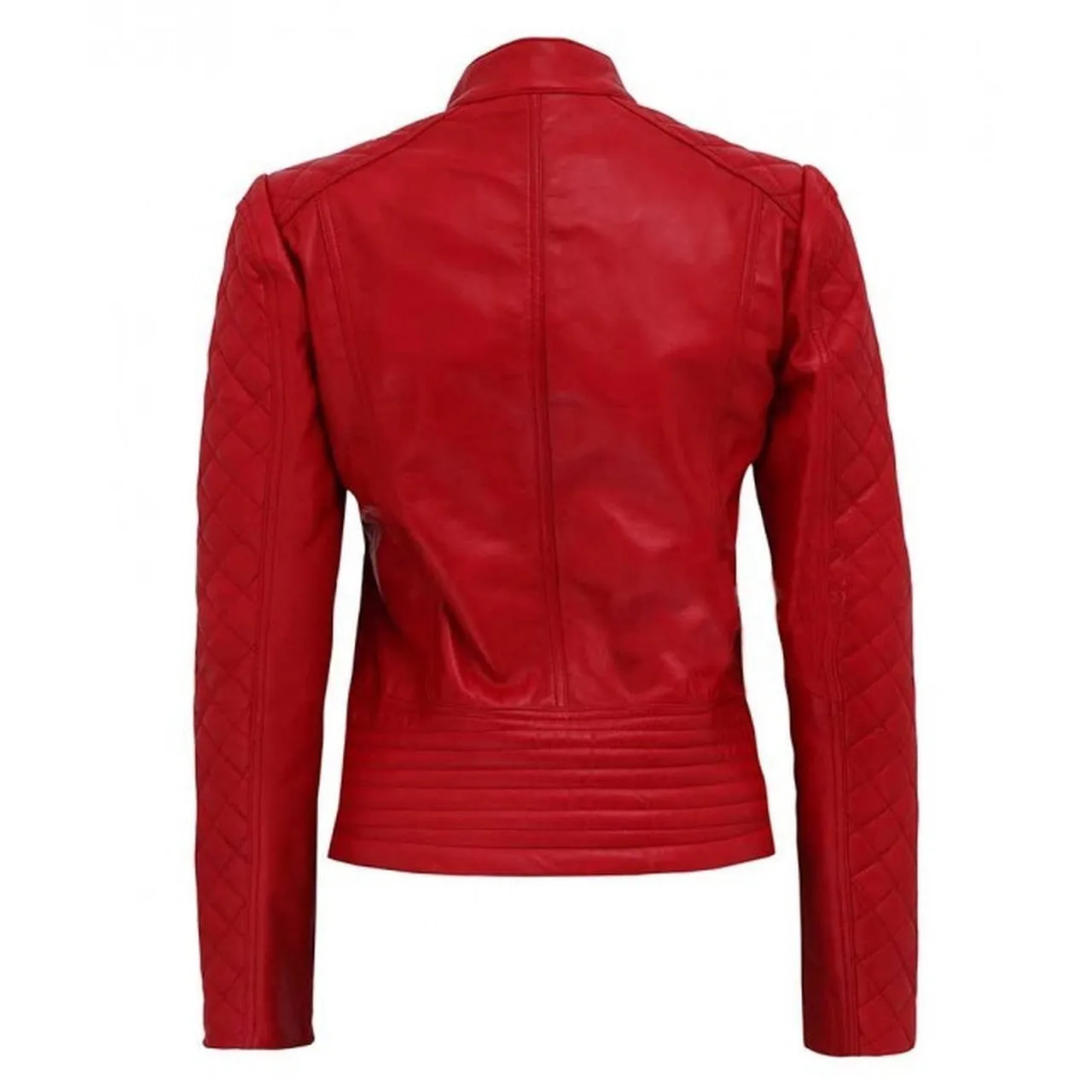 Red Quilted Cafe Racer Women Jacket