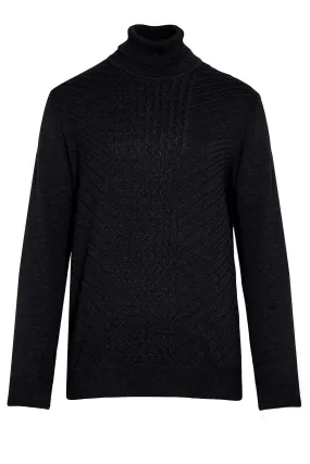 Regular Fit Black Cotton Blend Turtleneck Sweater