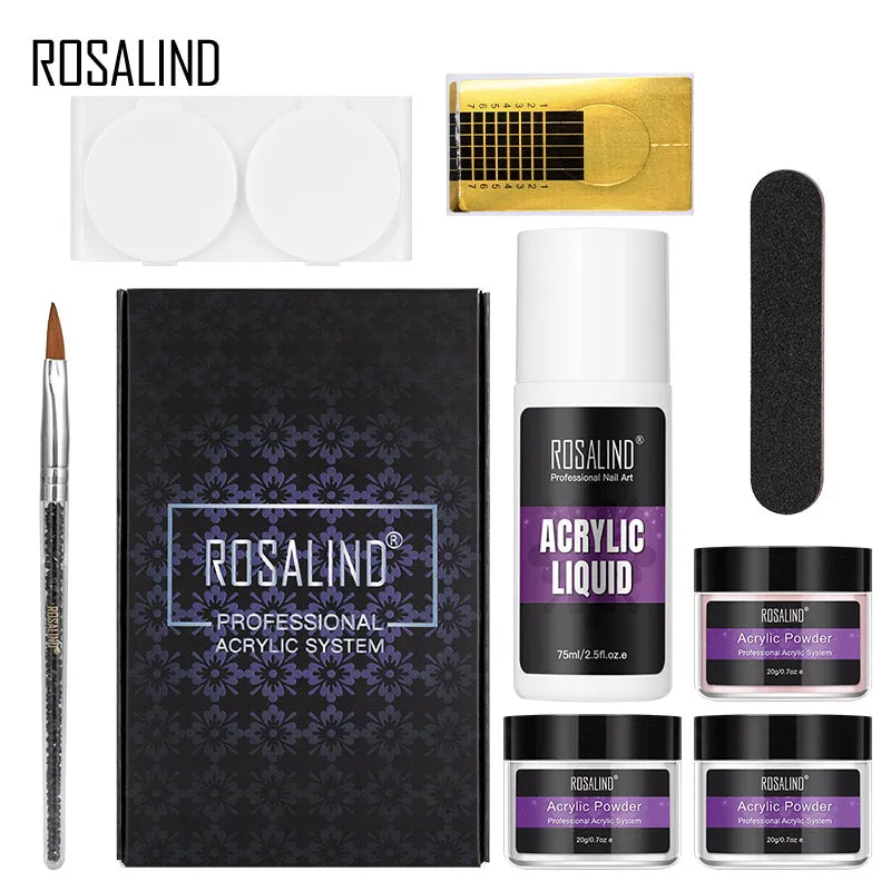 ROSALIND Nail Acrylic Powder Gel Polish Set Crystal kit Acrylic Liquid with Nail Brush File Nails Art Decoration Extension Manicure Tools