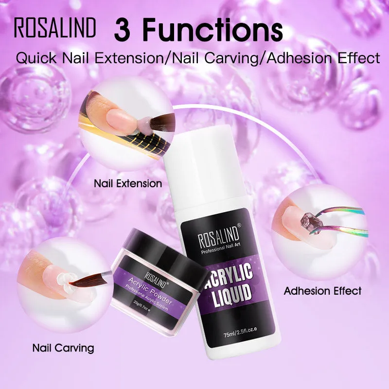 ROSALIND Nail Acrylic Powder Gel Polish Set Crystal kit Acrylic Liquid with Nail Brush File Nails Art Decoration Extension Manicure Tools