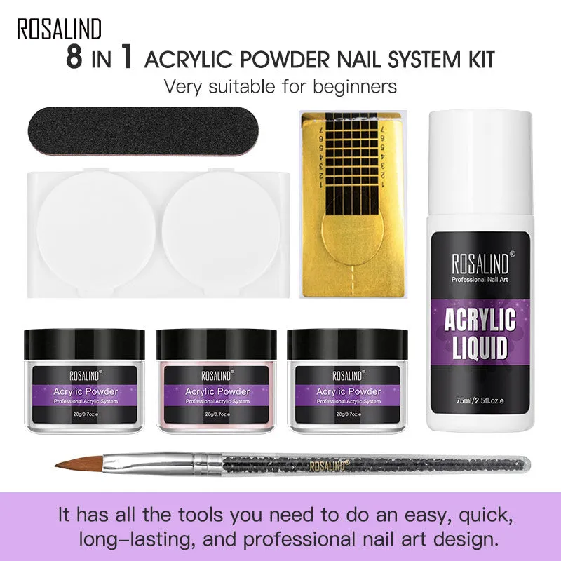 ROSALIND Nail Acrylic Powder Gel Polish Set Crystal kit Acrylic Liquid with Nail Brush File Nails Art Decoration Extension Manicure Tools