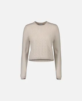 Rundhals Pullover aus Cashmere-Mischung in Creme