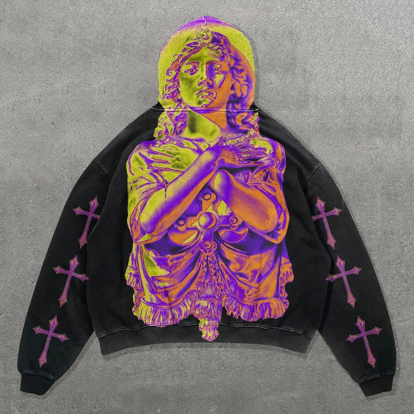 Saint Cross Print Long Sleeve Hoodie