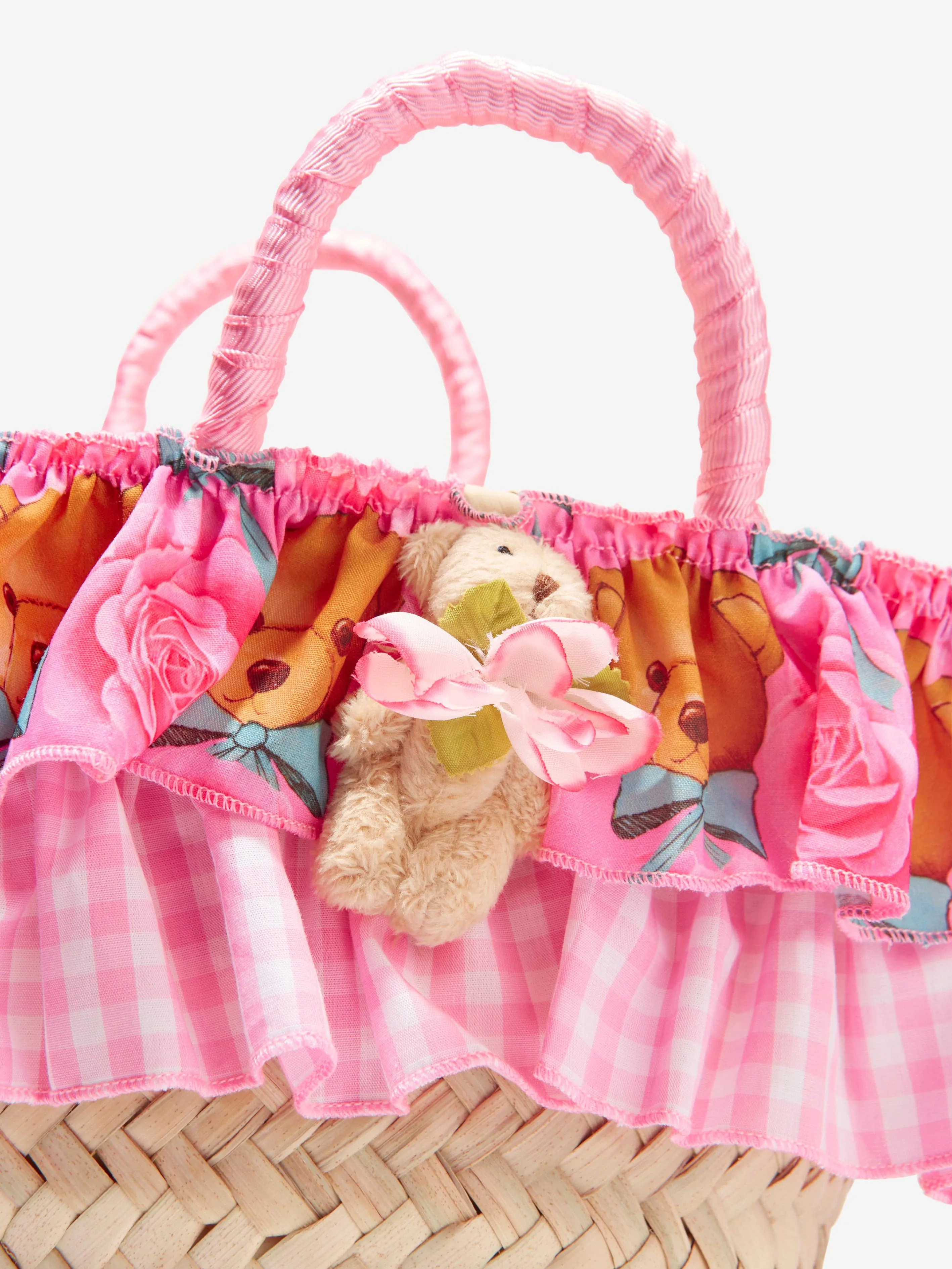 Selini Action Girls Teddy Bear Straw Bag in Pink