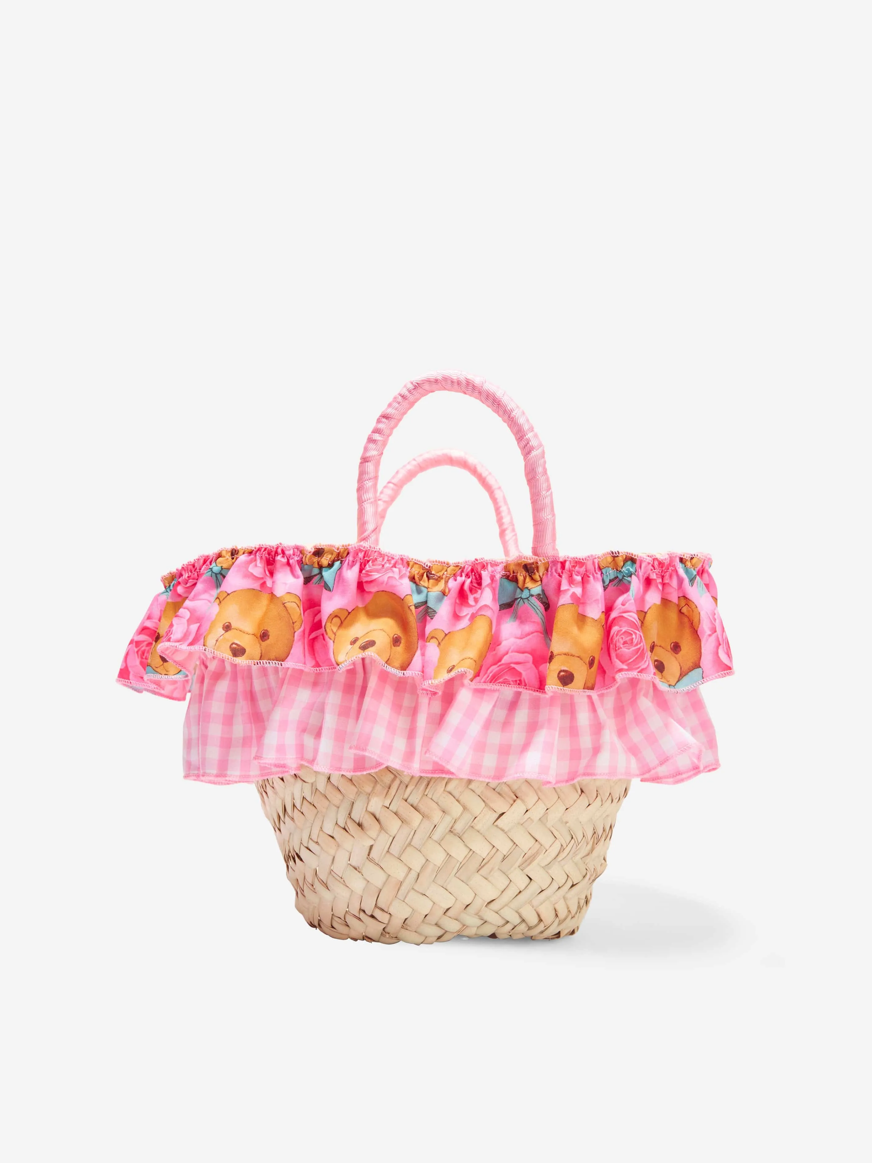 Selini Action Girls Teddy Bear Straw Bag in Pink