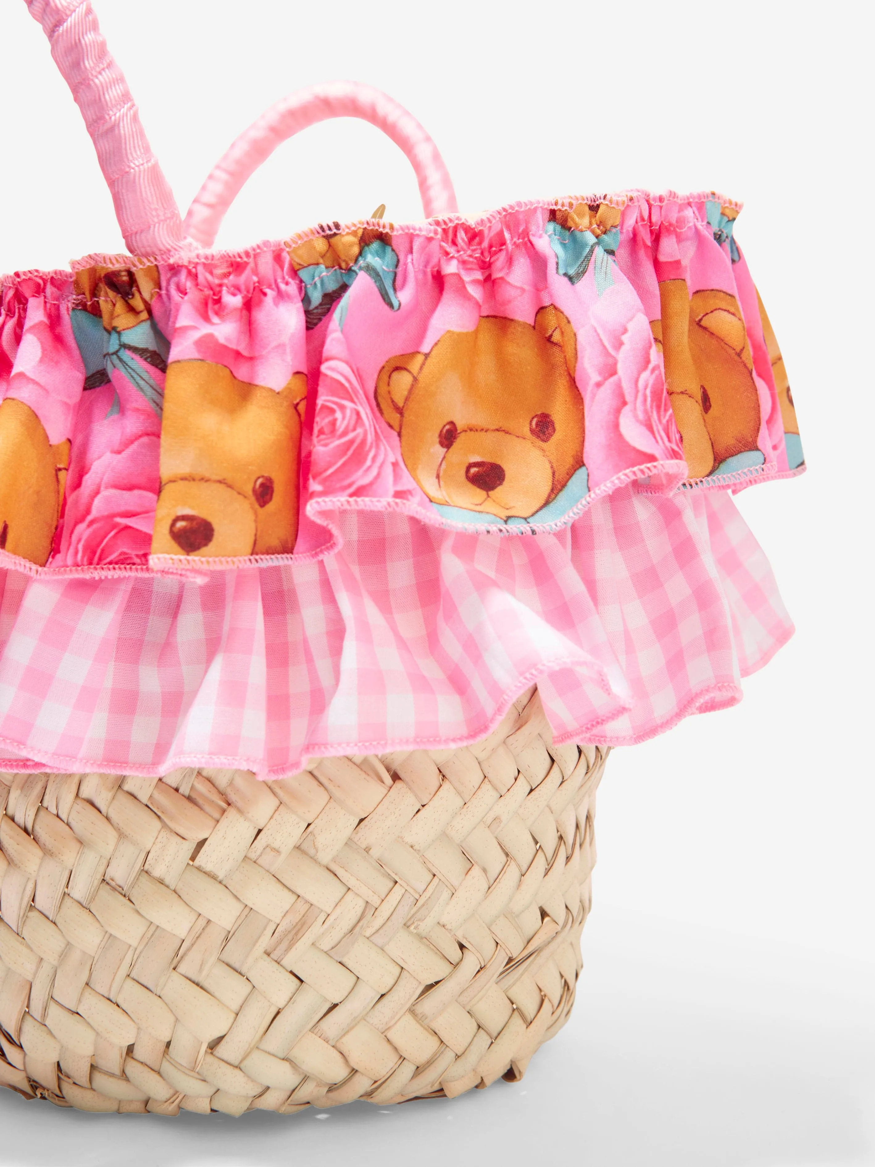 Selini Action Girls Teddy Bear Straw Bag in Pink