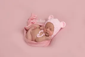 SET Pink Newborn Teddy Bear Hat and Stuffed Bear Plush