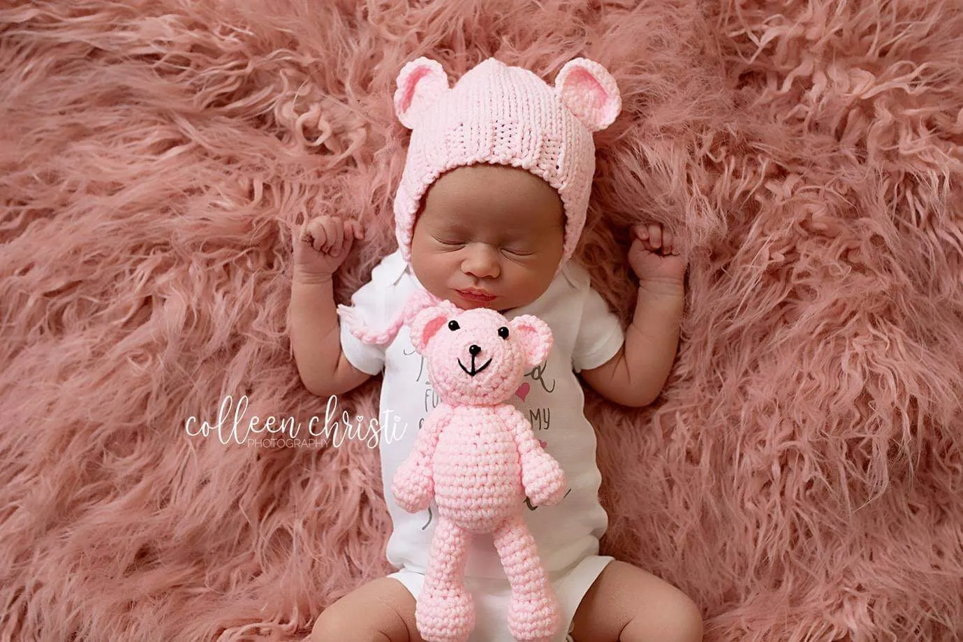 SET Pink Newborn Teddy Bear Hat and Stuffed Bear Plush