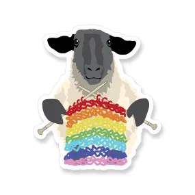 Sheep Knitting Rainbow Sticker