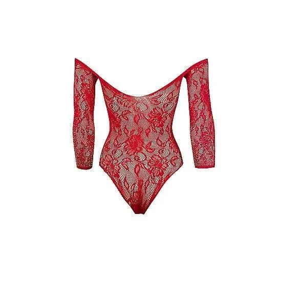 Shots Le Desir Wonder Rhinestone Crotchless Teddy Bodysuit Red