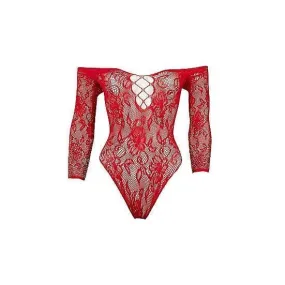 Shots Le Desir Wonder Rhinestone Crotchless Teddy Bodysuit Red