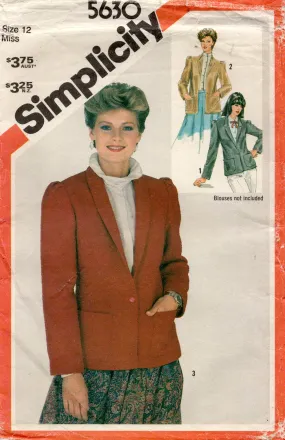 Simplicity 5630 Womens Puffy Sleeved Lined Jacket 1980s Vintage Sewing Pattern Size 12 Bust 34 inches UNCUT Factory Folded