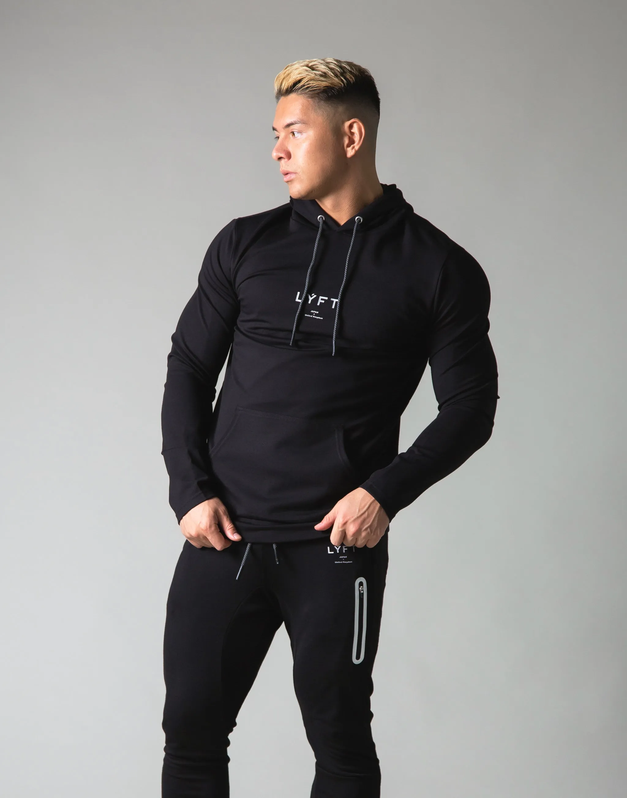 Slim Fit Stretch Pullover Hoodie - Black