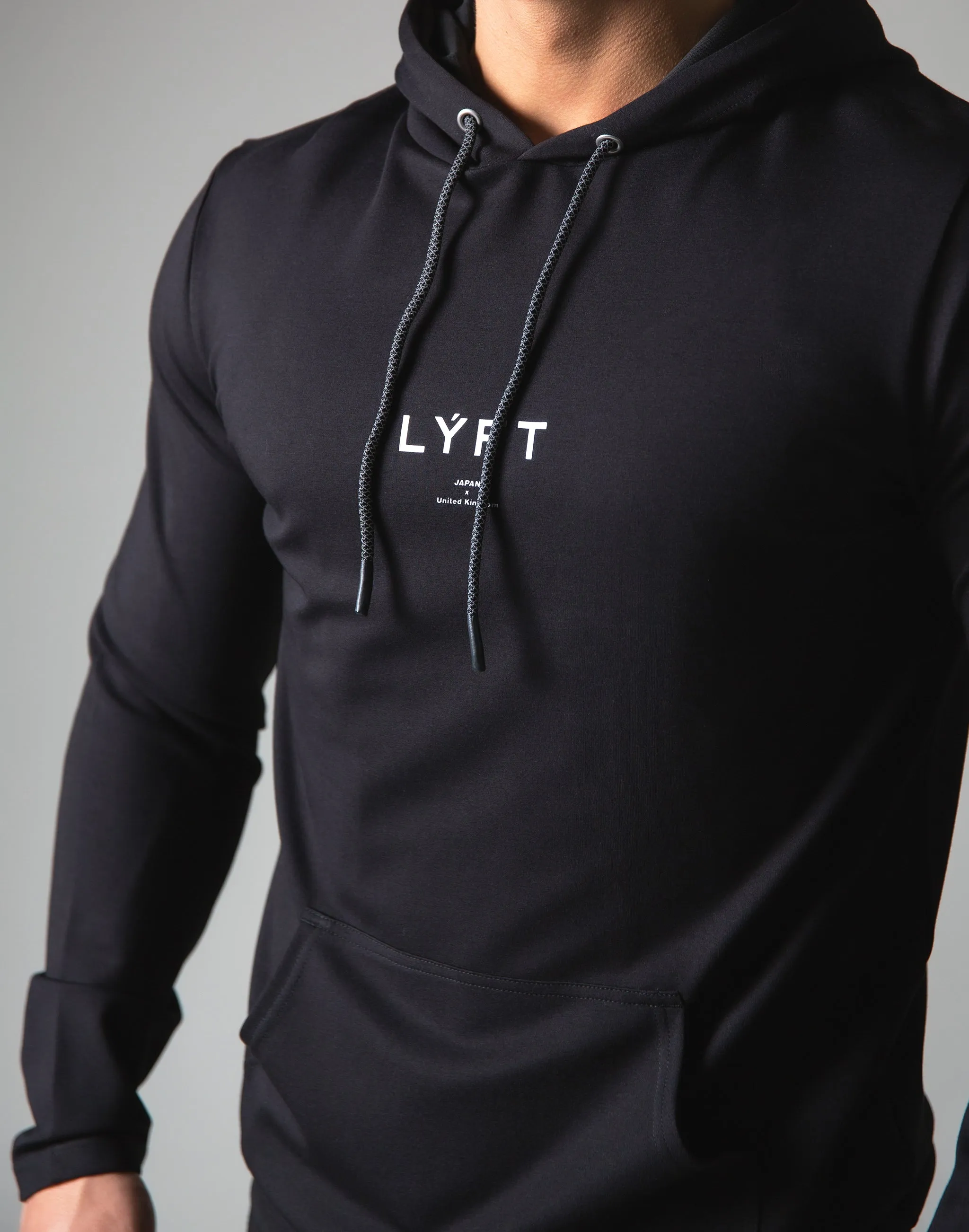 Slim Fit Stretch Pullover Hoodie - Black