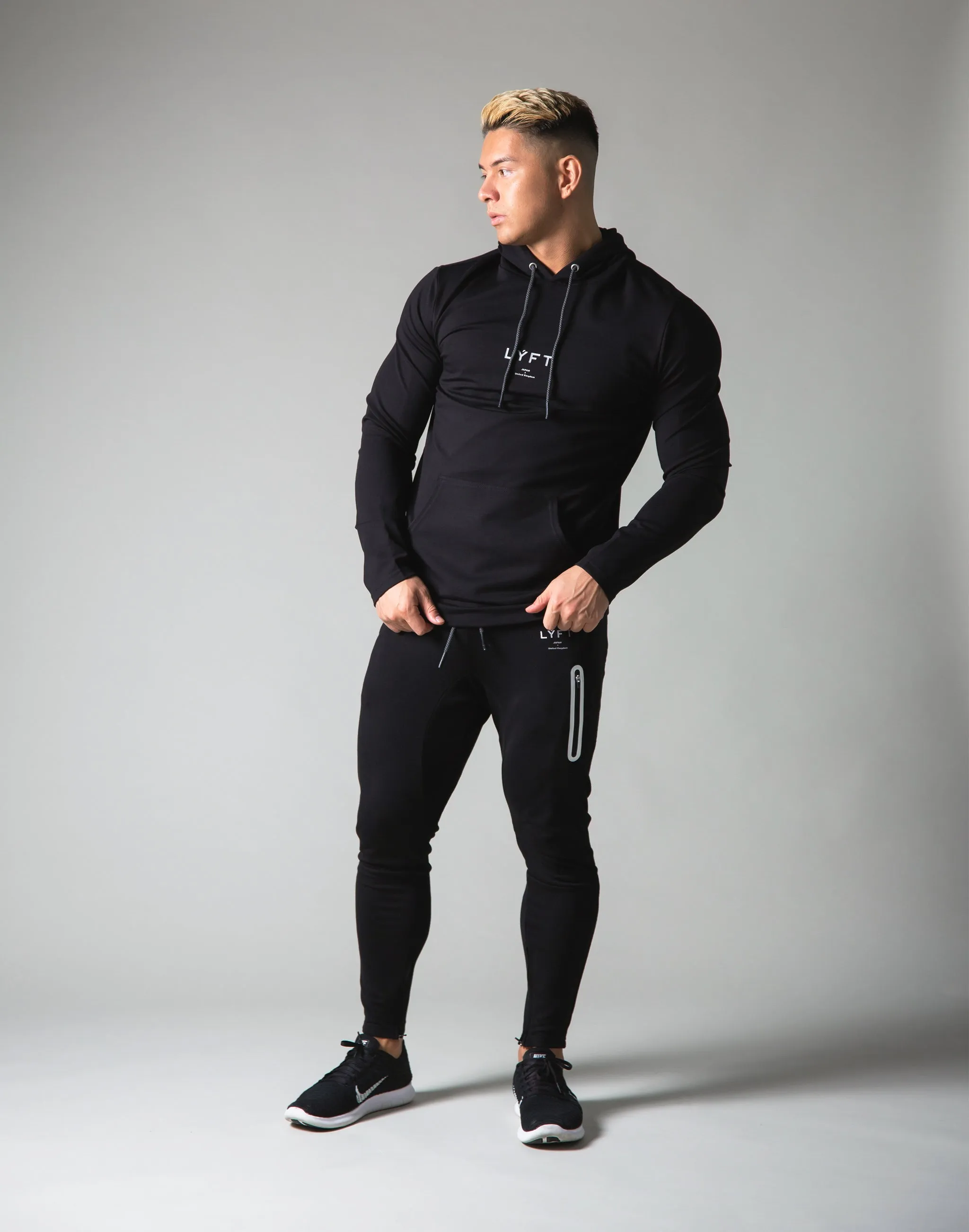 Slim Fit Stretch Pullover Hoodie - Black