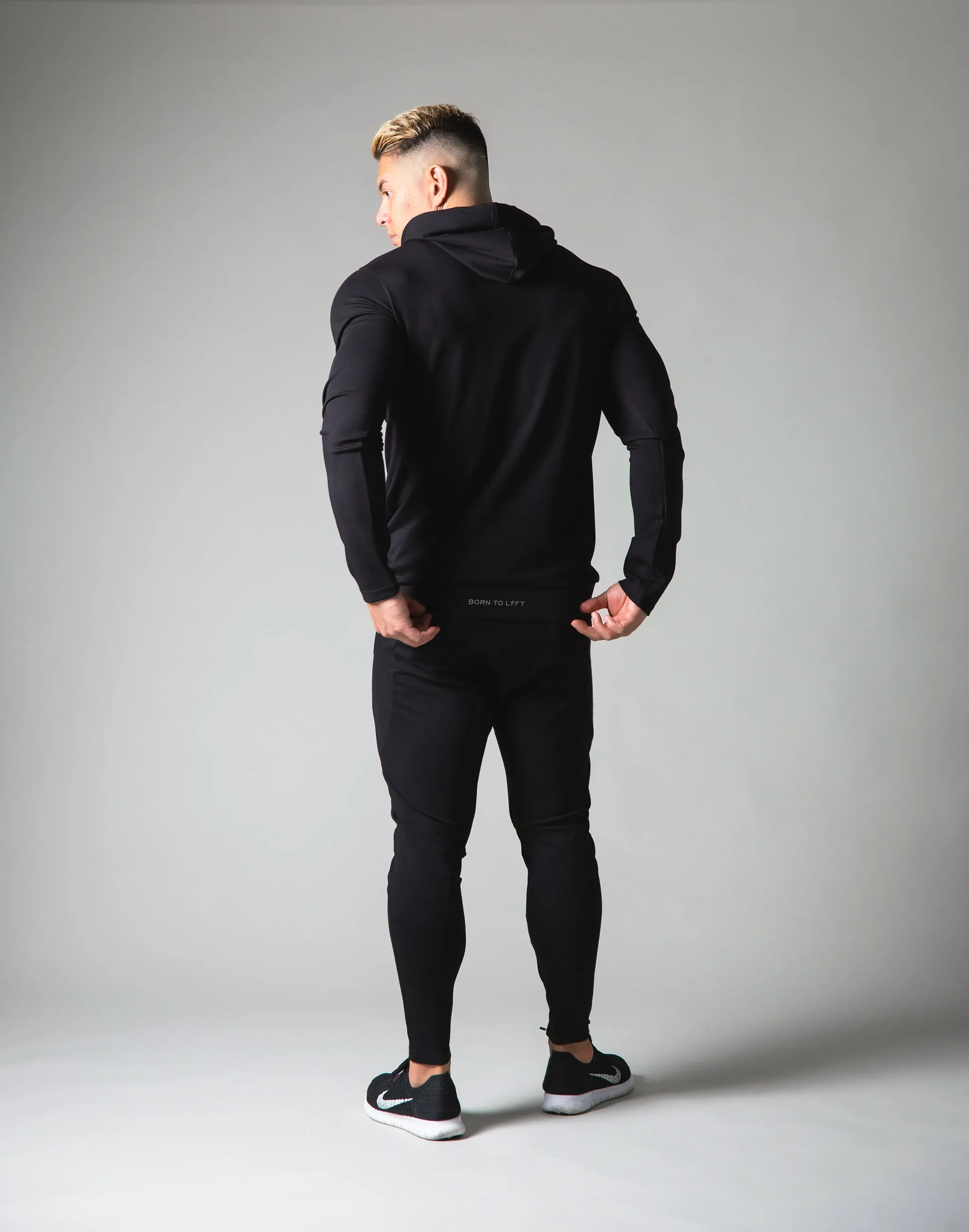 Slim Fit Stretch Pullover Hoodie - Black