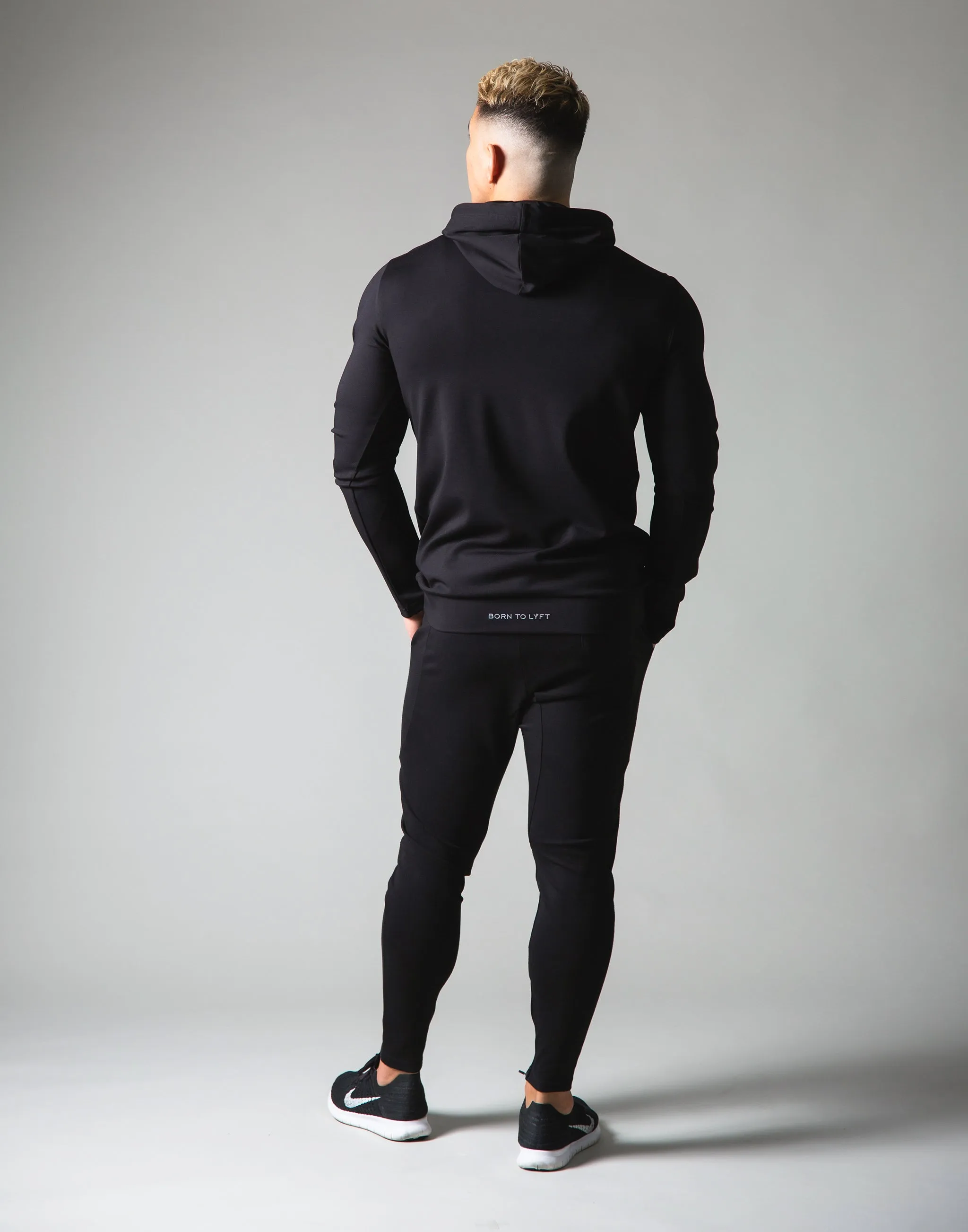 Slim Fit Stretch Pullover Hoodie - Black