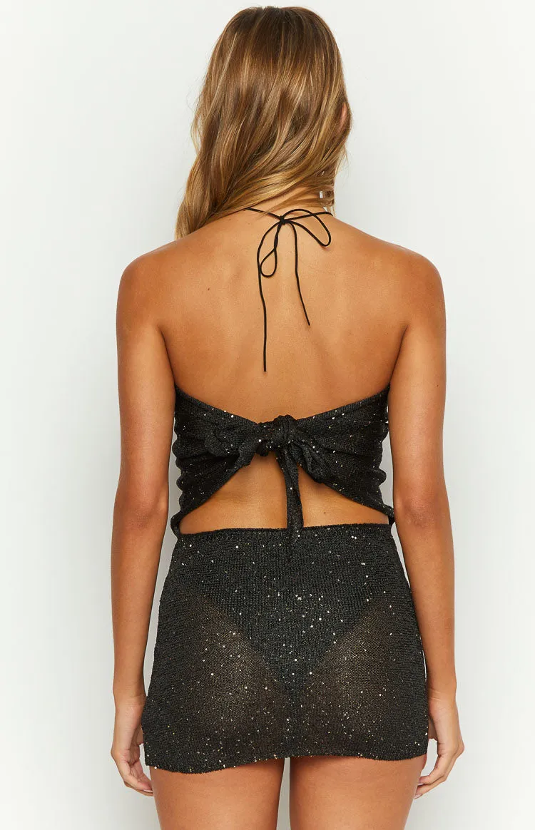 Sofie Black Sequin Knit Strapless Mini Dress