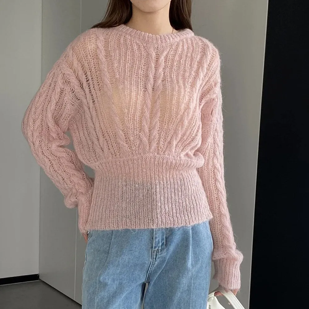 Solid Casual Sweaters For Women Round Neck Long Sleeve Hollow Out Loose Temperament Sweater Female Fashion Clothing