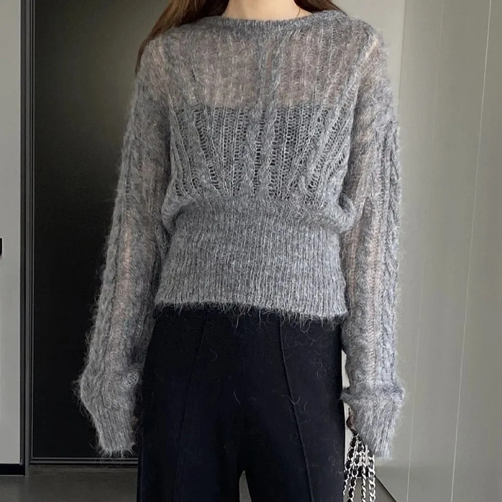 Solid Casual Sweaters For Women Round Neck Long Sleeve Hollow Out Loose Temperament Sweater Female Fashion Clothing