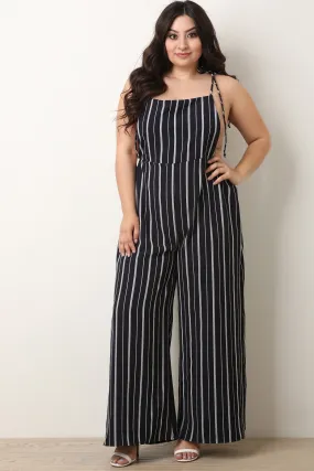 Stripe Tie Shoulder Overall Jumpsuit