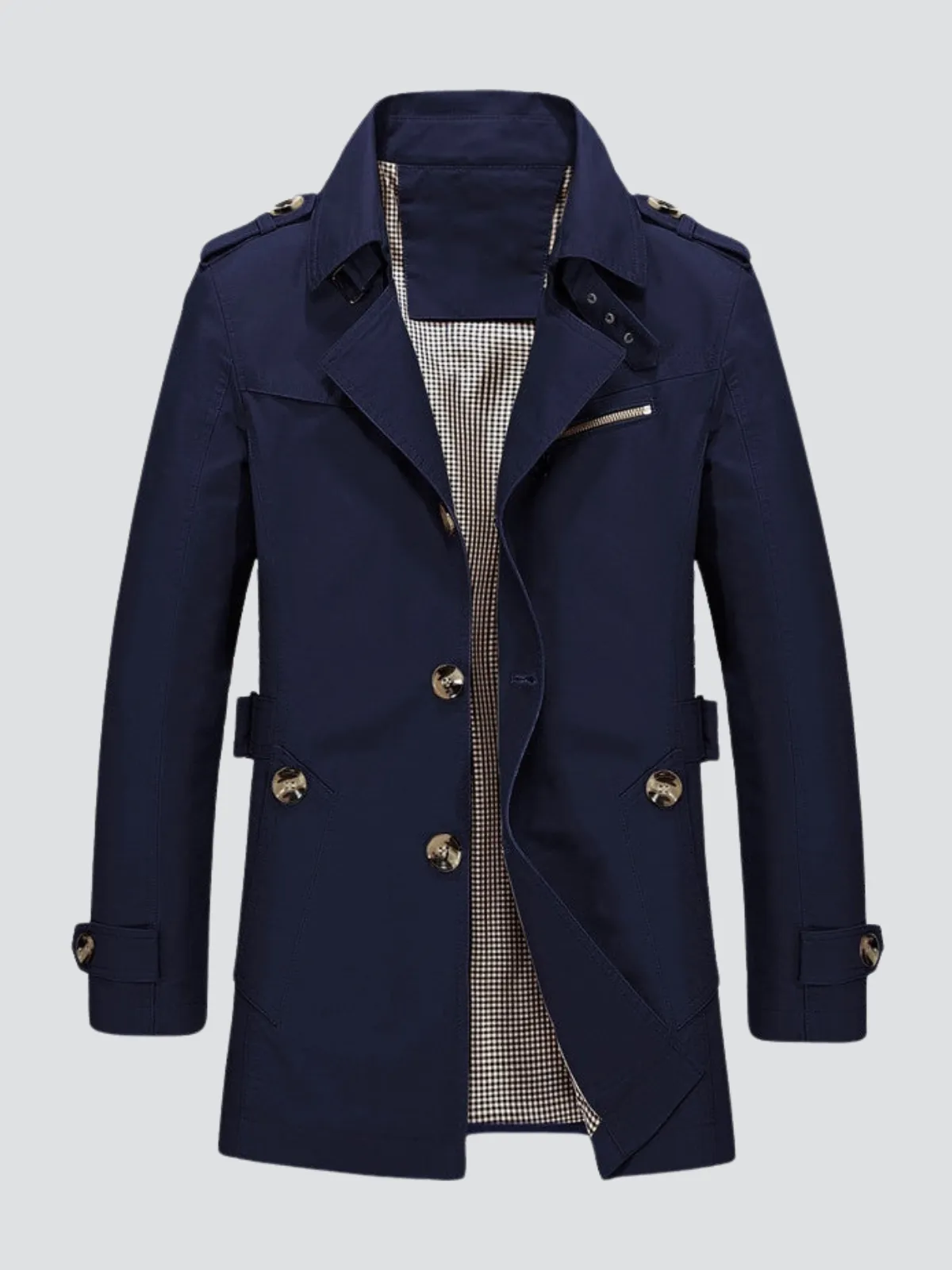 Stylish Cotton Windbreaker Jacket for Men - Drayton Long Weatherproof Coat with High Collar and Spacious Pockets