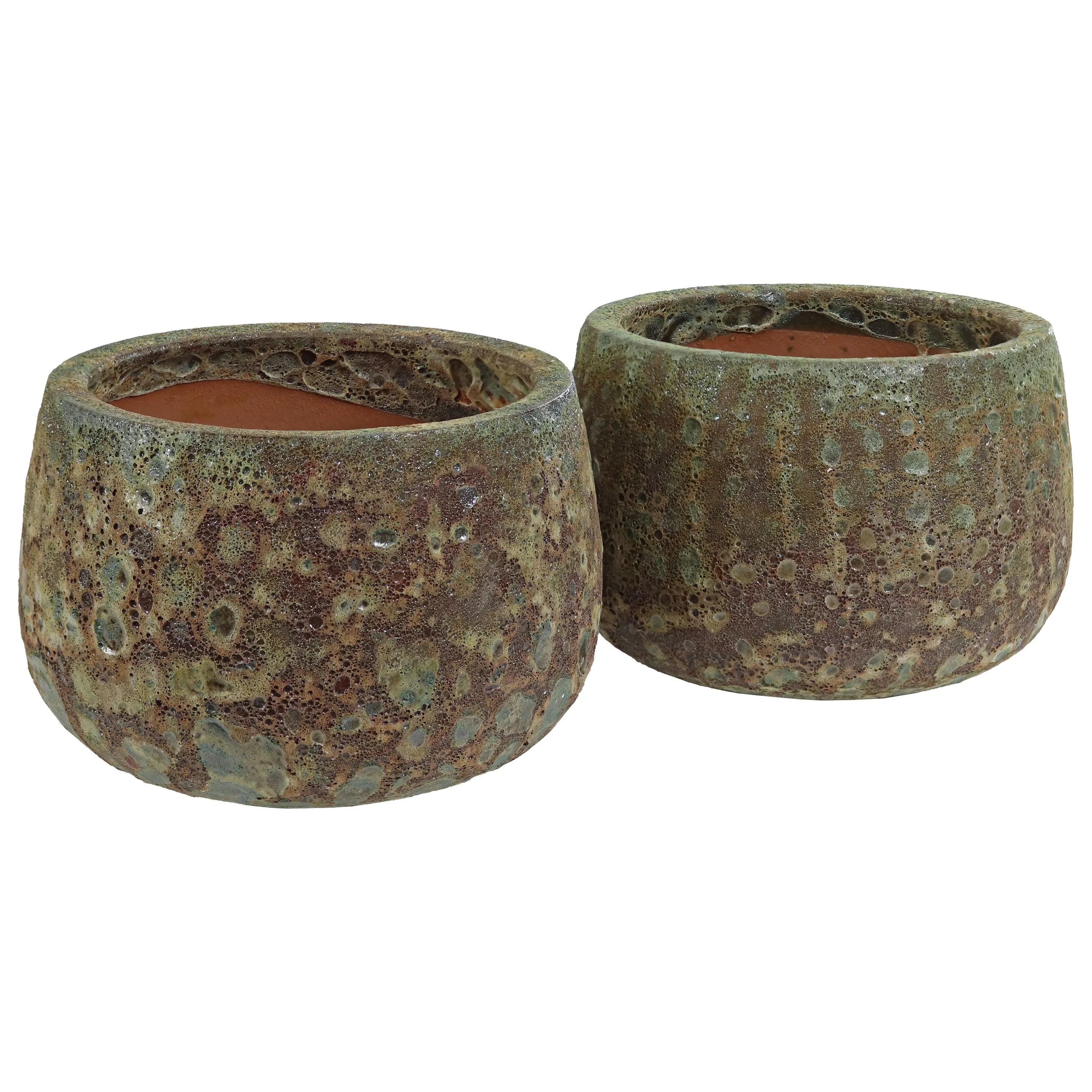 Sunnydaze 10" Ceramic Planter Set of 2 - Green Distressed Lava Finish