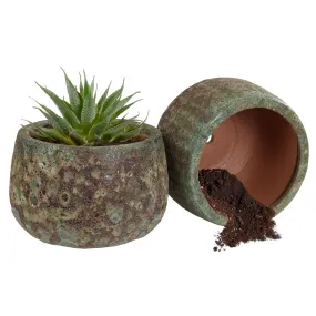 Sunnydaze 10" Ceramic Planter Set of 2 - Green Distressed Lava Finish