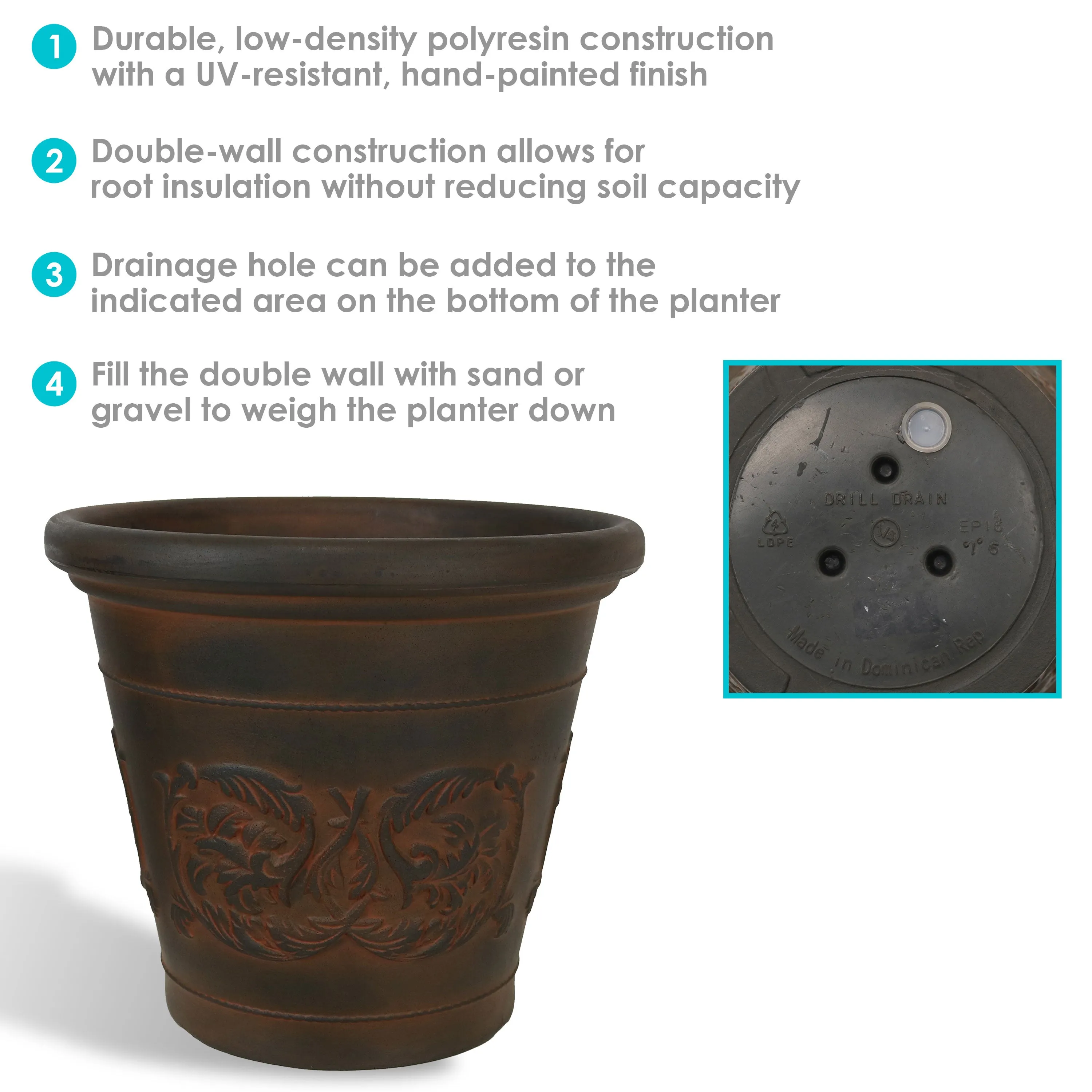 Sunnydaze Arabella Outdoor Resin Planter - Rust - 16"