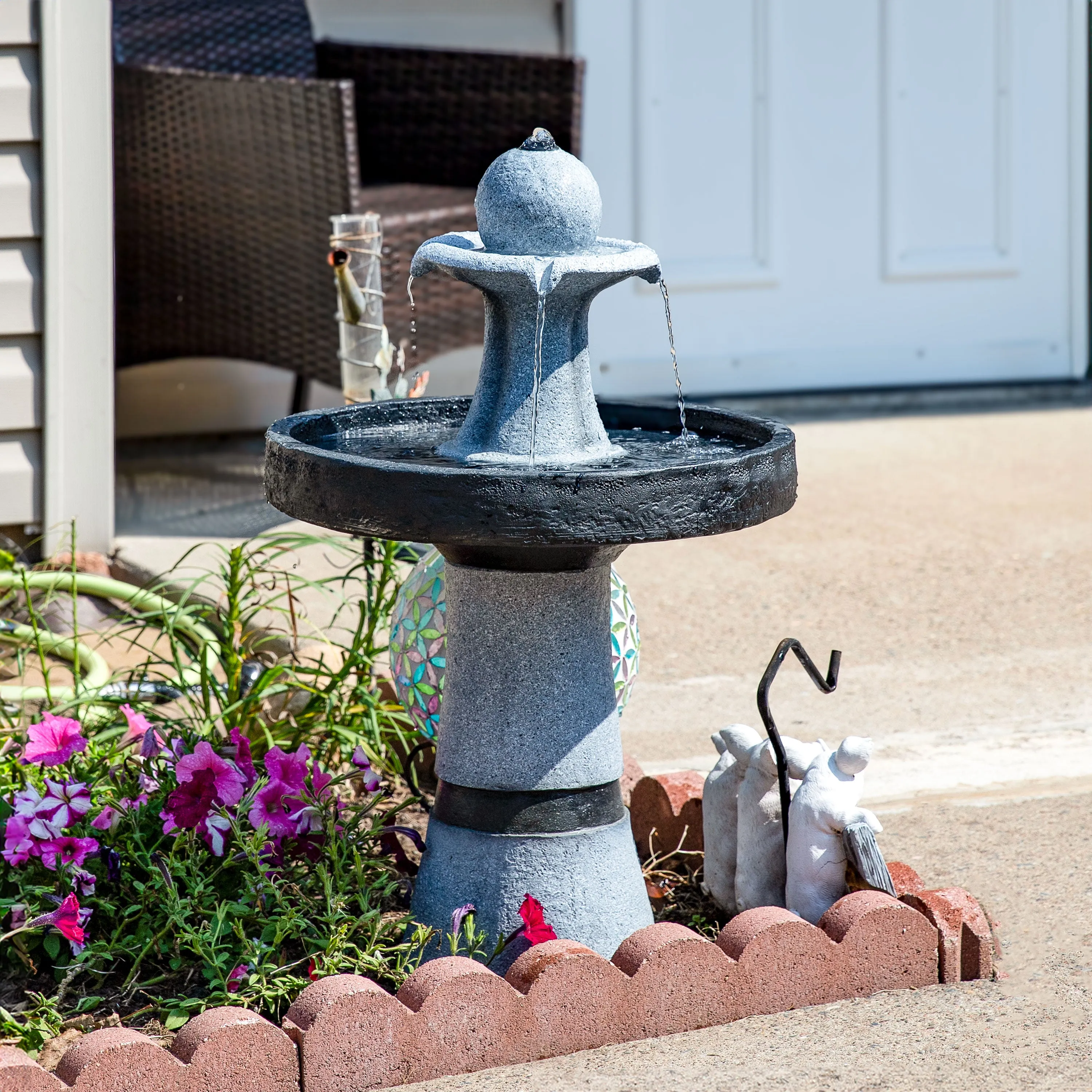 Sunnydaze Contemporary 2-Tone Outdoor Water Fountain with Light - 29.5"