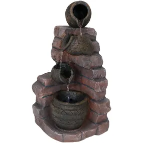 Sunnydaze Crumbling Bricks and Pots Solar Fountain with Battery Backup - 27"