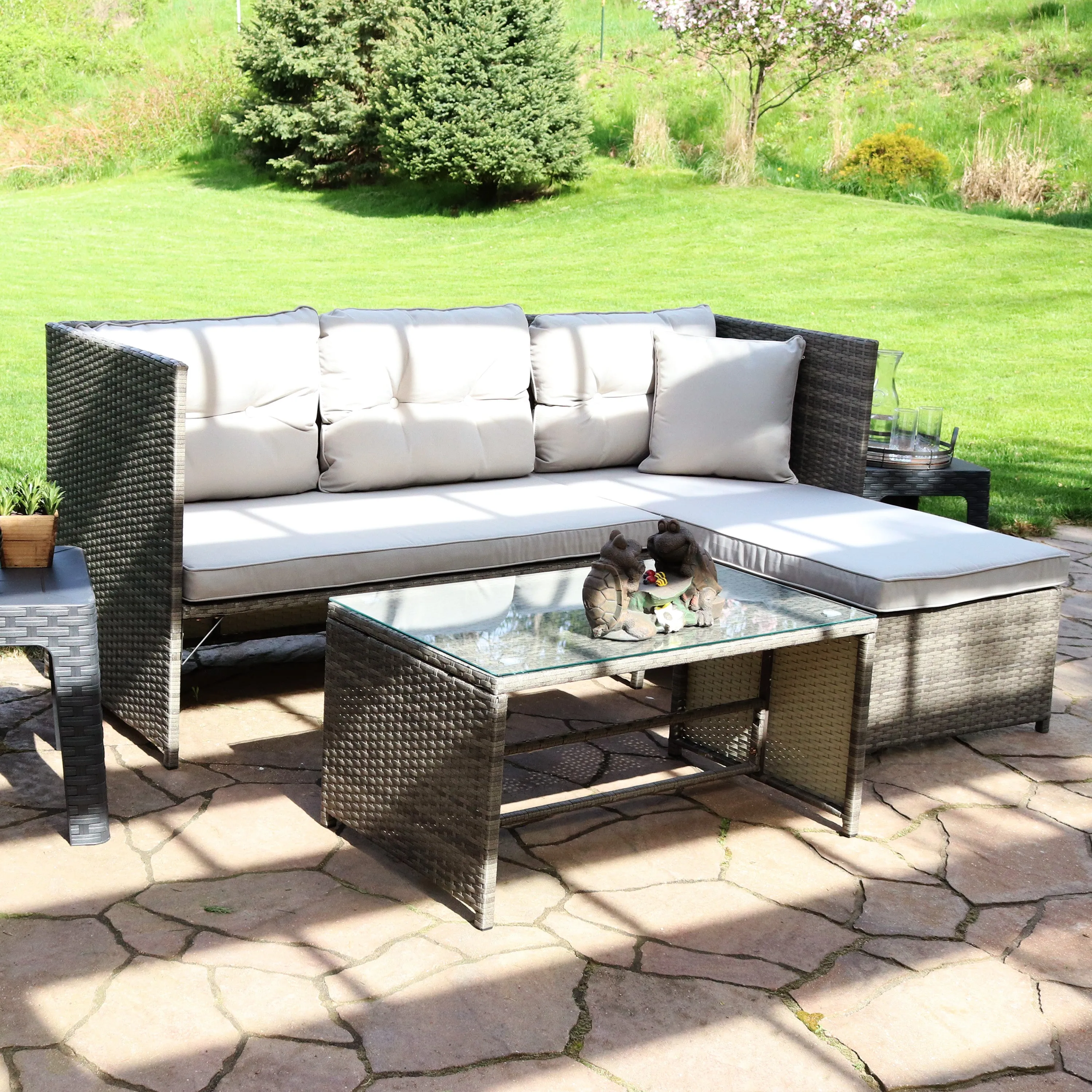 Sunnydaze Longford Outdoor Patio Sectional Sofa Set with Cushions