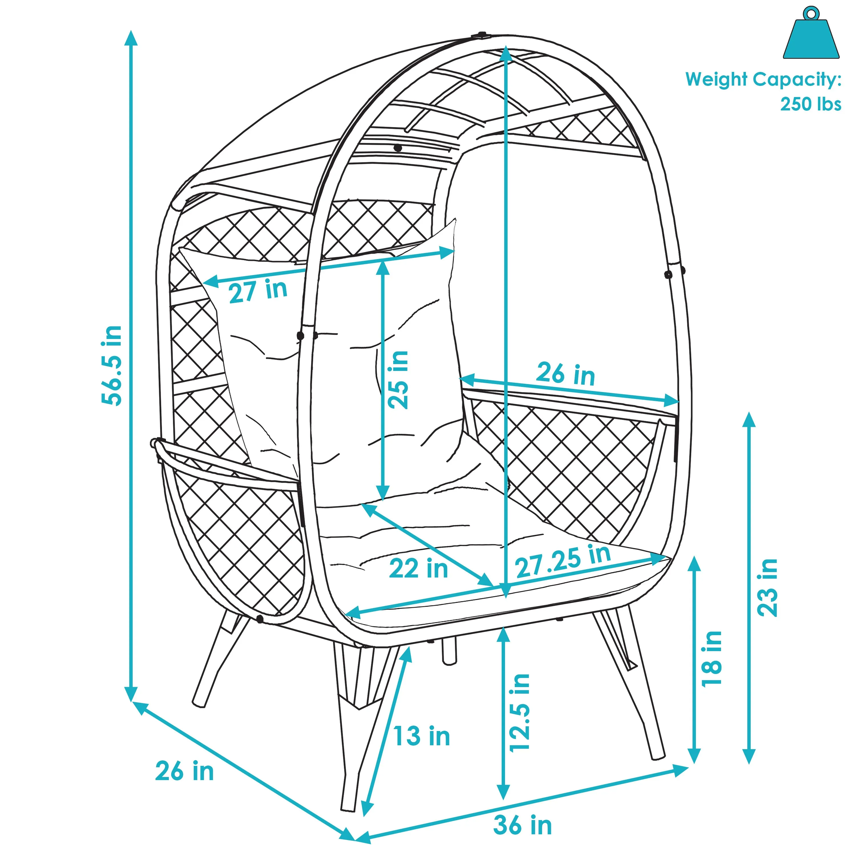 Sunnydaze Shaded Comfort Wicker Outdoor Egg Chair with Legs - 56.5" H