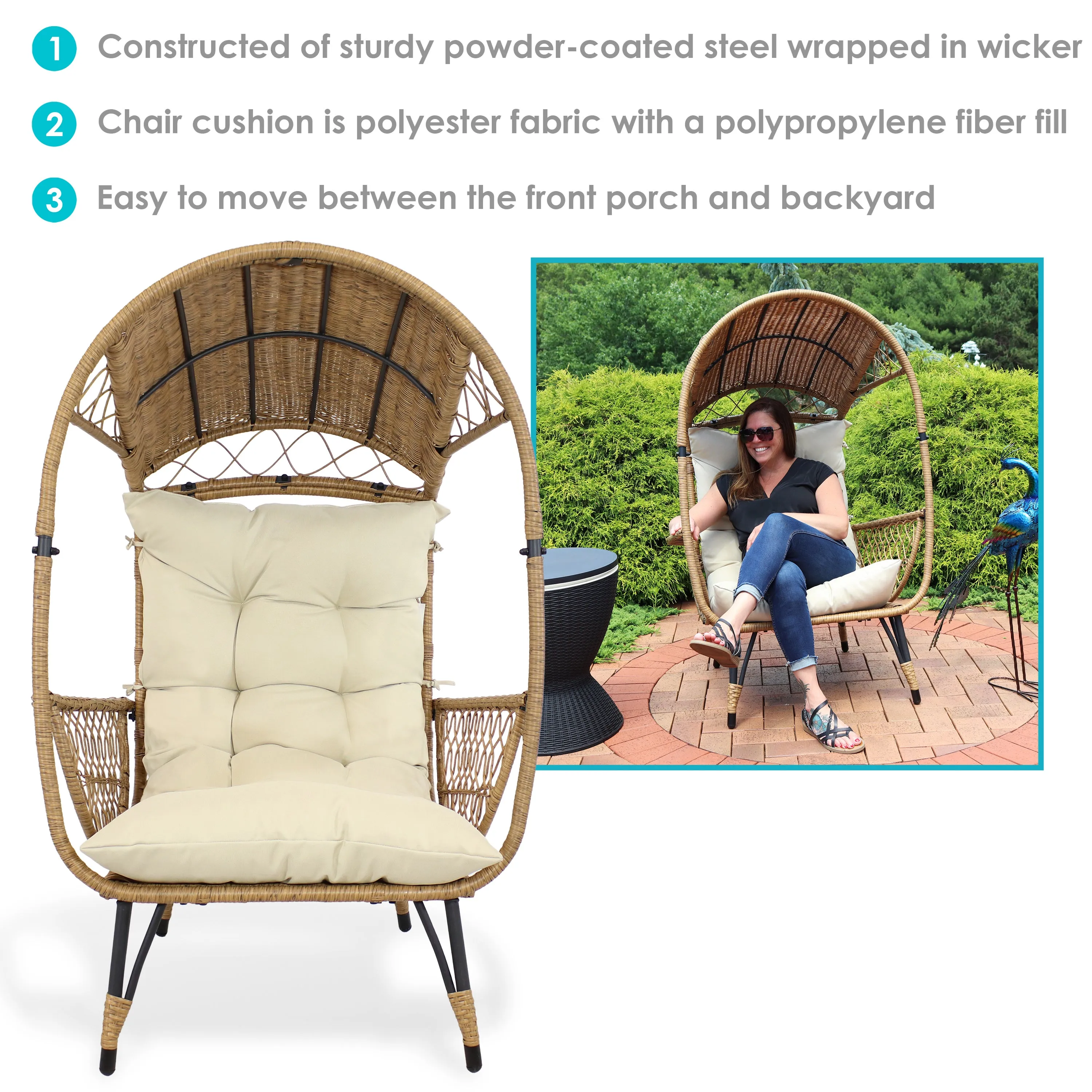 Sunnydaze Shaded Comfort Wicker Outdoor Egg Chair with Legs - 56.5" H