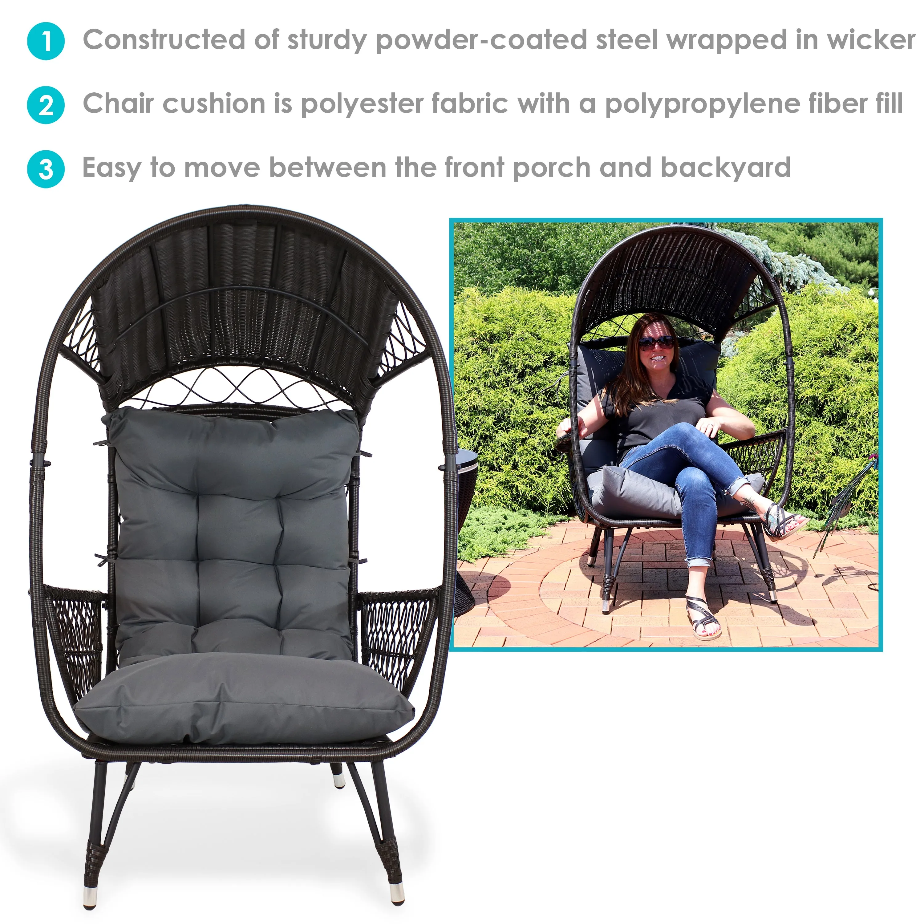 Sunnydaze Shaded Comfort Wicker Outdoor Egg Chair with Legs - 56.5" H