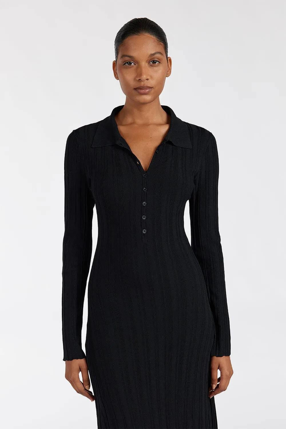 SYLVIA BLACK POLO KNIT MIDI DRESS