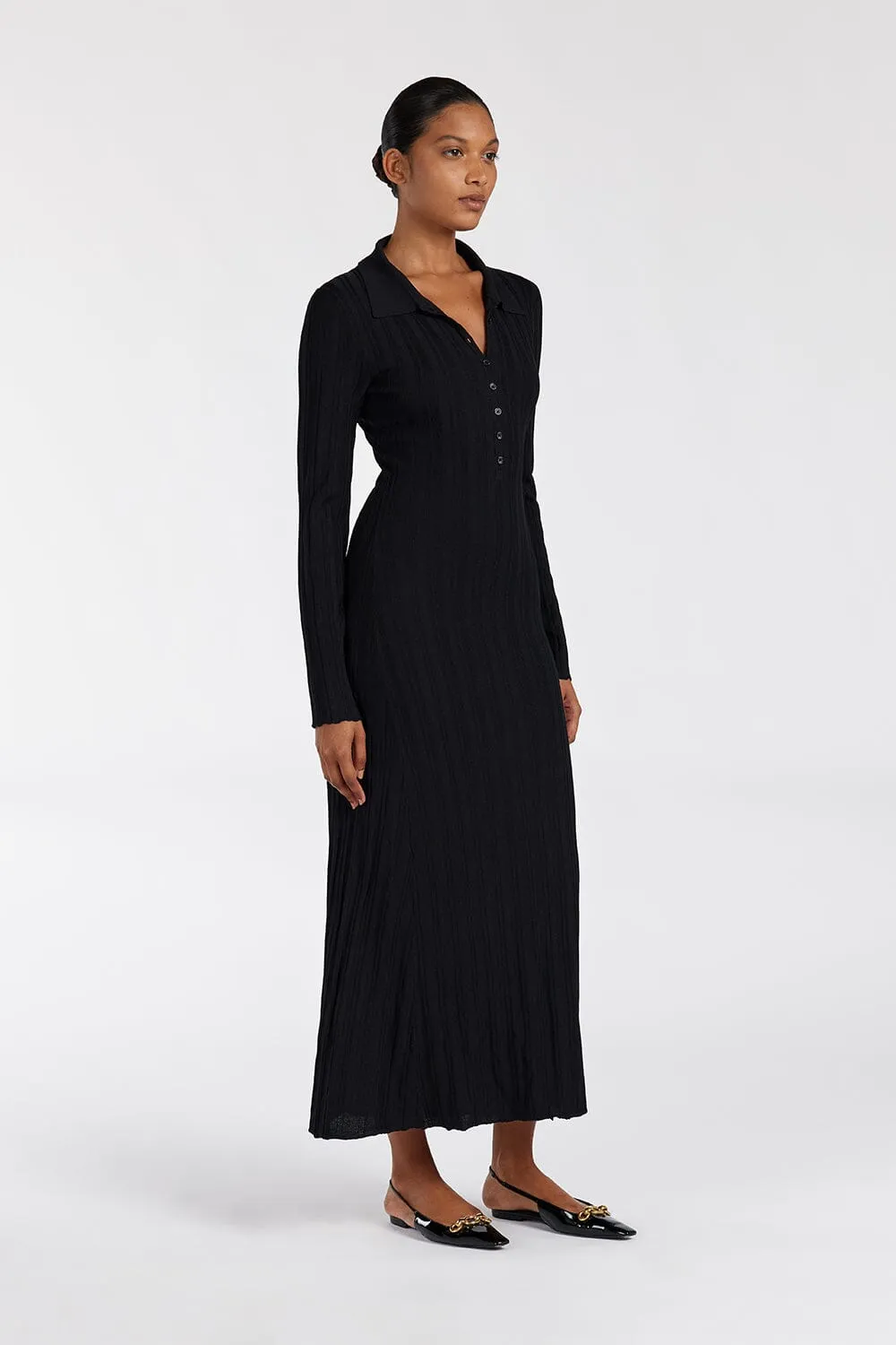 SYLVIA BLACK POLO KNIT MIDI DRESS