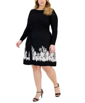 Taylor Plus Size Embroidered Tie-Waist Sweater Dress