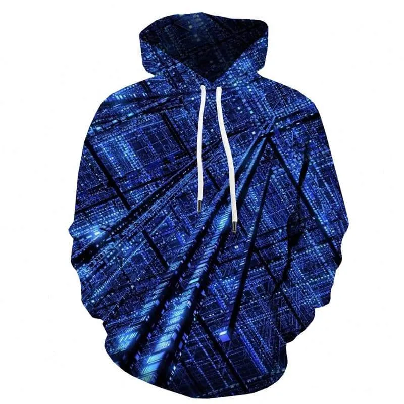 Technology Hoodie Men Metal Sweatshirt Printed Blue Hoodie Print Unisex